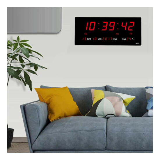 Digital LED Wall Desk Alarm Clock W/ Calendar Temperature Humidity 12/24H image {6}