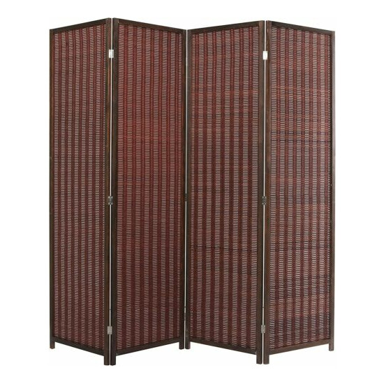 Freestanding Brown Woven Bamboo 4 Panel Hinged Privacy Screen Room Divider image {2}