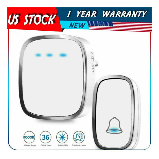Waterproof Wireless Doorbell Chime Plug in and Play Door Bell Receiver Kit US image {1}