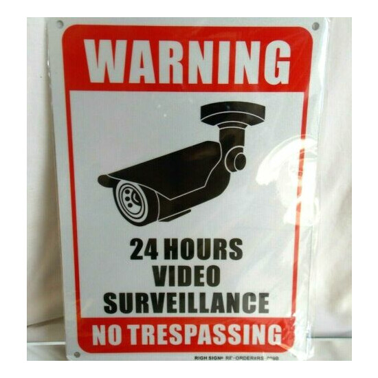 24 Hours Video Surveillance No Trespassing Metal Sign 10" x 7" (2) image {2}