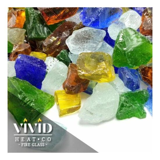 VIVID SEA GLASS Large Fireplace Fire Pit Glass Crystals Blue Green Clear Amber image {3}
