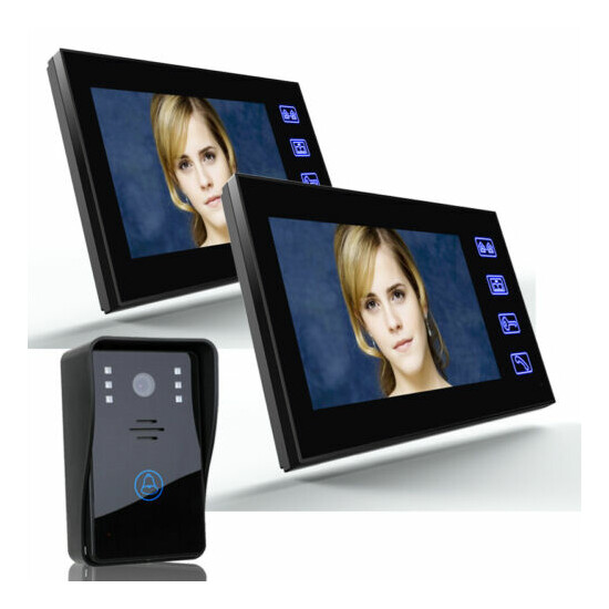  Wired 7"LCD Touch Video Door Phone Doorbell Home Security IR Cameras 2 Monitors image {1}