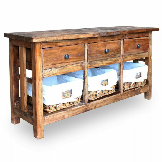 USA Sideboard w/ Rattan Baskets Solid Reclaimed Wood TV Stand Console Table image {1}