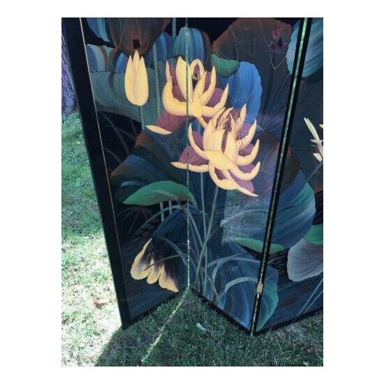 Lovely Hand Painted Japanese Room Divider/ Screen Lotus Bird image {3}