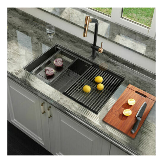 Workstation 30-inch Undermount 16 Gauge Kitchen Sink R10 Radius Stainless Steel image {1}