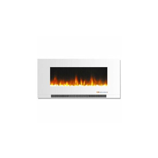 42 In. Wall-Mount Electric Fireplace in White and Crystal Rock Display image {1}