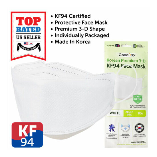 KF94 WHITE Face Protective Safety Mask Made in Korea Adult KFDA Approved image {1}