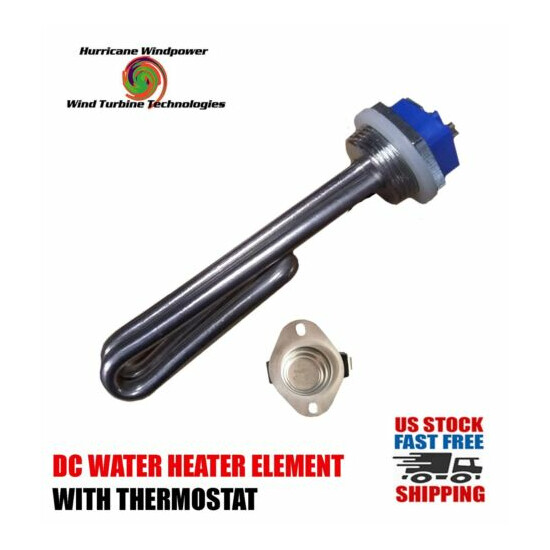 DC Water Heater Element 48 Volt 600 Watt with Thermostat 140 Degrees F image {1}