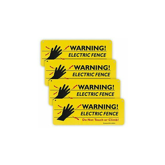 4-Pack Warning Electric Fence Safe Sign, 10"x 3.5" Plastic Sign image {1}