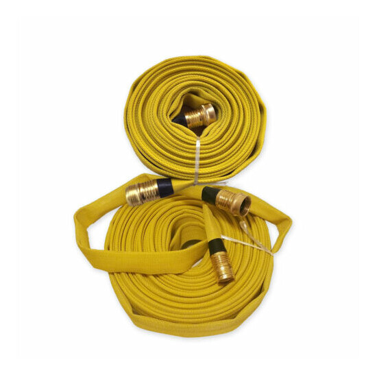 Forestry Grade Lay Flat Fire Hose with Garden Thread, YELLOW, 250 PSI Thumb {1}