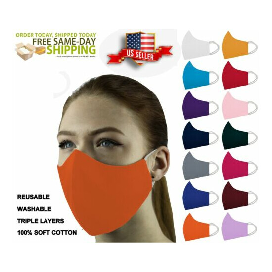 3 Face Masks Set In 3 sizes Triple Layers 100% Cotton Washable Reusable W/Pocket image {84}