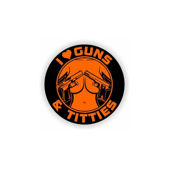 I Love Guns and Titties Funny Sexy Hard Hat Sticker Motorcycle Helmet Decal USA Thumb {1}