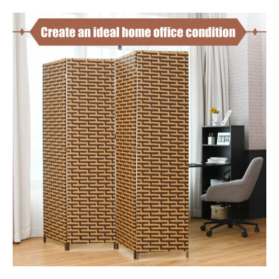 6FT Tall 4 Panel Folding Room Divider Weave Fiber Privacy Partition Screen image {5}