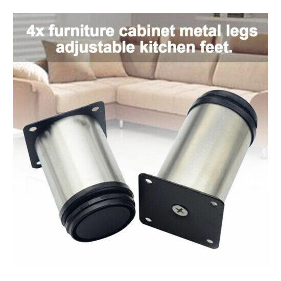 4Pc Adjustable Stainless Cabinet Legs Steel Kitchen Feet Round Stand Holder image {3}