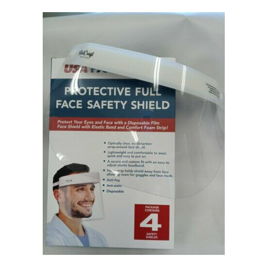 USA Workforce Face Shields Clear w/ Elastic Bands Box of 4 - New Unopened image {4}