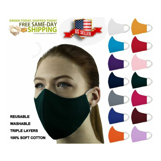 3 Face Masks Set In 3 sizes Triple Layers 100% Cotton Washable Reusable W/Pocket image {48}
