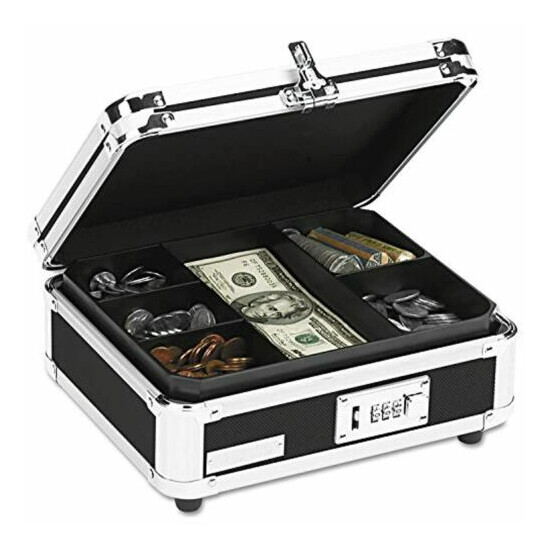 Vaultz Locking Cash Box, Black/Chrome (VZ01002) 10" x 5" x 5"~Insert Tray image {4}