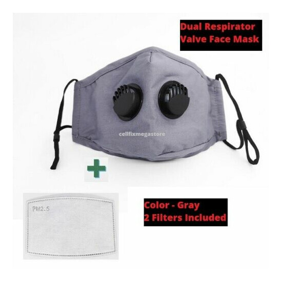 Cotton Reusable/Washable DUAL Respirator Valves ANTI-FOG Face Mask PM2.5 Filters image {13}