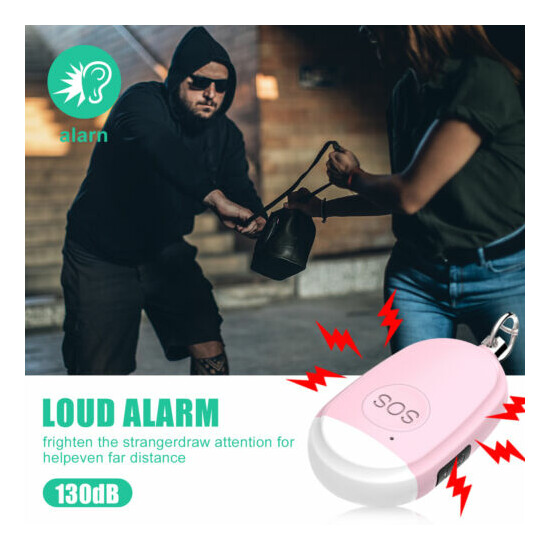 2Pcs USB Rechargeable 130dB Safety Personal Alarms Siren for Women Kids Elder US image {3}