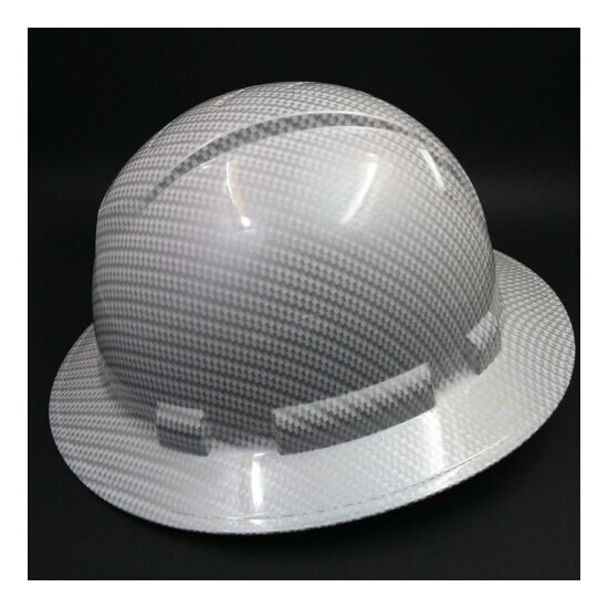 FULL BRIM Hard Hat custom hydro dipped , NEW WHITE CARBON FIBER HOT NEW HYDRO  image {4}