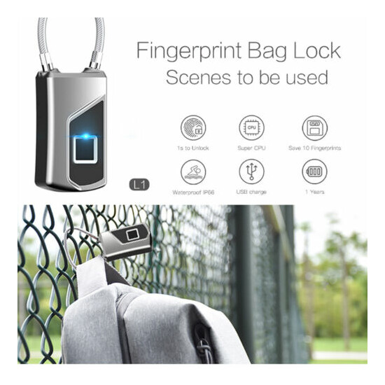 New Smart IP66 Waterproof Keyless Fingerprint Lock Anti-theft Security Padlock image {5}