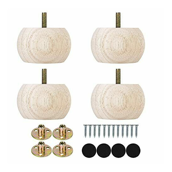 2 Inch Bun Feet Unfinished Diy Wood Furniture Legs Set Of 4 For Couch Sofa With  image {1}