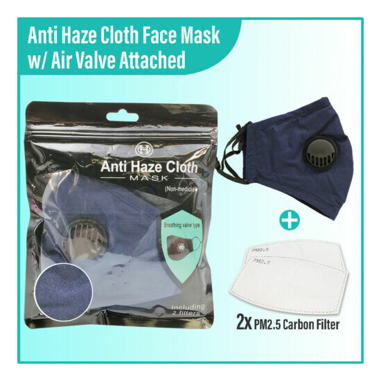 (5 PCS) Reusable Washable Cloth Face Mask w/ Air Valve 2x PM2.5 Filters (Choose) image {9}