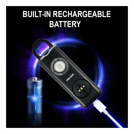 POLICE Personal Alarm Keychain Rechargeable Emergency Siren LED Flashlight Black image {4}