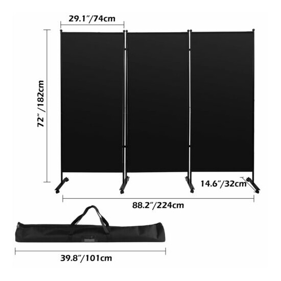 88"x71" 3-Panel Room Divider Wall Folding Office Partition Privacy Screen+Wheel image {2}