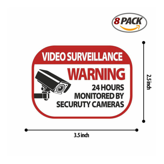 Video Surveillance Red Sign Vinyl Decal Self Adhesive Safety 8 Packs image {1}