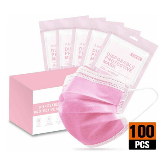 50 / 100 PCS Pink Face Mask Mouth & Nose Protector Respirator Masks USA Seller image {1}