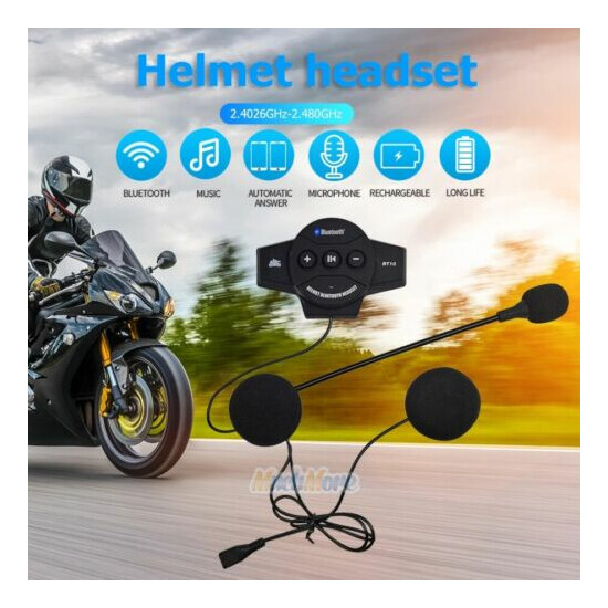 BT-10 Rechargeable Bluetooth Helmet Headset Handsfree Speaker W/Mic For Motobike image {1}
