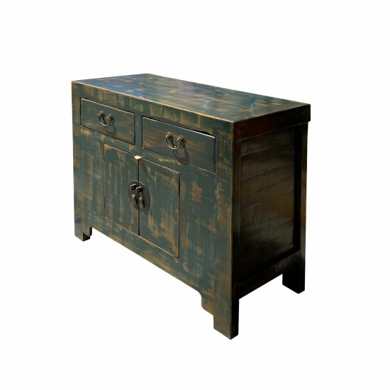 Oriental Distressed Teal Green Blue Credenza Sideboard Table Cabinet cs6147 image {4}