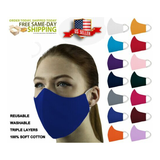 3 Face Masks Set In 3 sizes Triple Layers 100% Cotton Washable Reusable W/Pocket image {30}