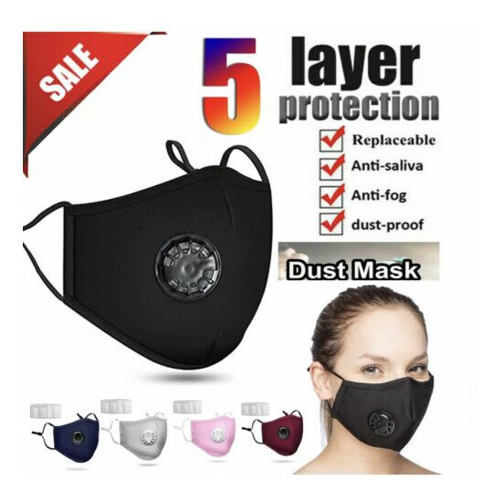 Face Cover With Valve & 2 Free Filters Washable Cotton. USA STOCK . image {1}