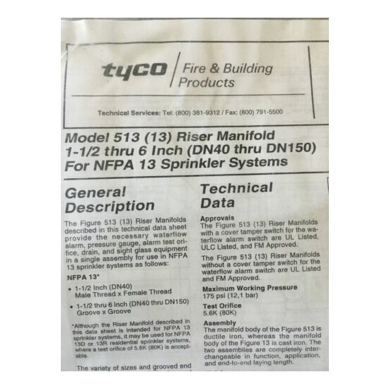 TYCO #4061 2 1/2" G x G 13 FLR. CTRL. Manifold Mod 513 (NEW-Open Box) Thumb {4}