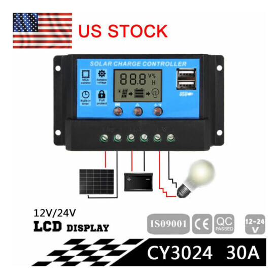 PWM 30A Solar Charge Controller LCD Dual USB Port Solar Battery Charging AG image {1}