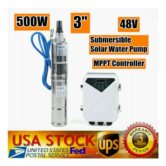 3" DC Solar Water Pump 48V 500W Submersible Deep Bore Well Pump w/ MPPT 1700L/H image {1}
