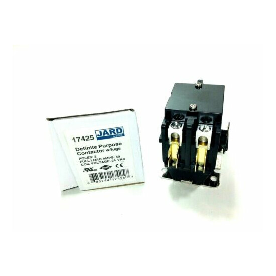 2 Pole Contactor, 40 Amp, 24V coil - JARD 17425 Heavy-Duty Lugs HVAC New Relay image {1}