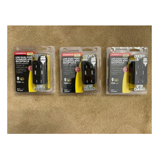 Lot of 3 Brand new Hubbell Black 15-Amp Decorator Outlet/USB USB15X2BKZ image {1}