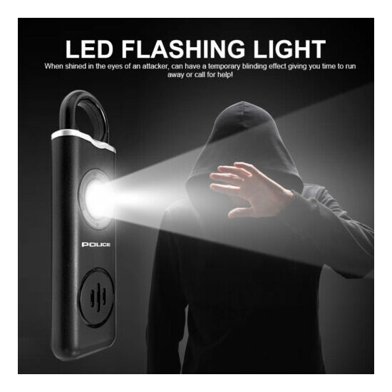 POLICE Personal Alarm Keychain Rechargeable Emergency Siren LED Flashlight Black image {3}