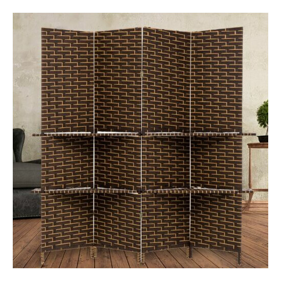 THY COLLECTIBLES Freestanding Woven Bamboo 4 Panels Hinged Privacy Panel... image {2}
