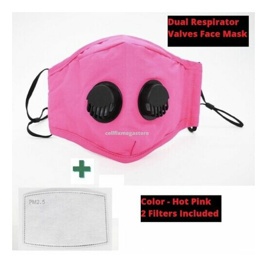 Cotton Reusable/Washable DUAL Respirator Valves ANTI-FOG Face Mask PM2.5 Filters image {17}