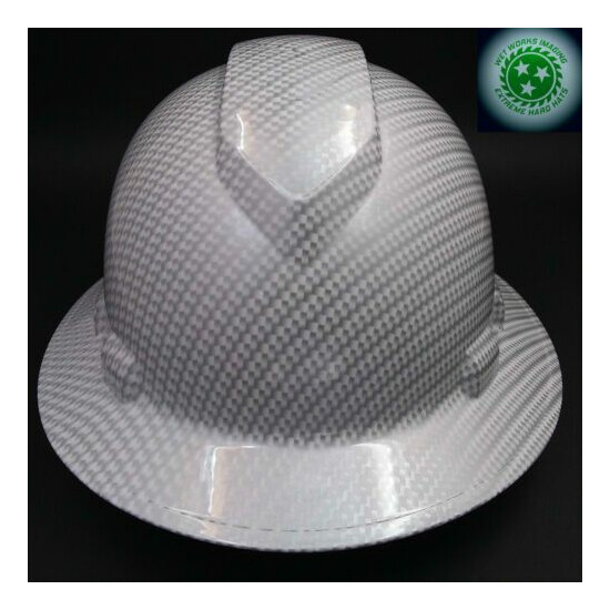FULL BRIM Hard Hat custom hydro dipped , NEW WHITE CARBON FIBER HOT NEW HYDRO  image {1}