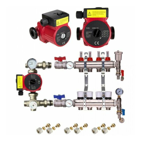 WATER UNDERFLOOR HEATING KIT MANIFOLDS 2 to 8 PORTS A RATED GRUNDFOS, PUMP PACK. image {3}