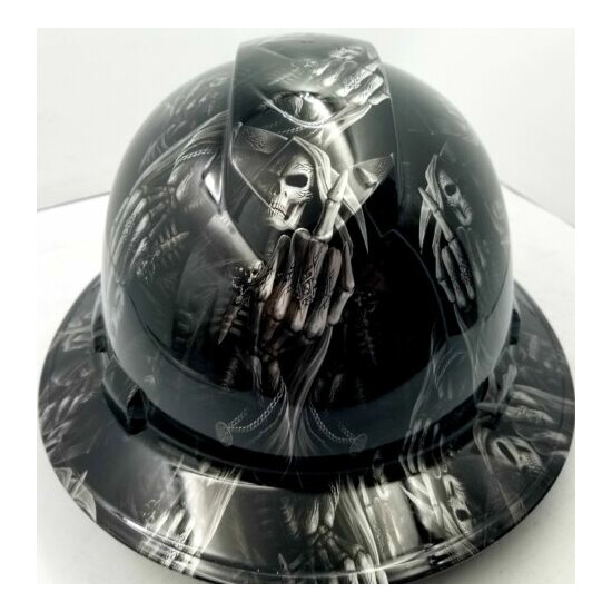 Hard Hat custom hydro dipped , OSHA approved FULL BRIM ,FTW GRIM REAPER UP YOURS image {1}