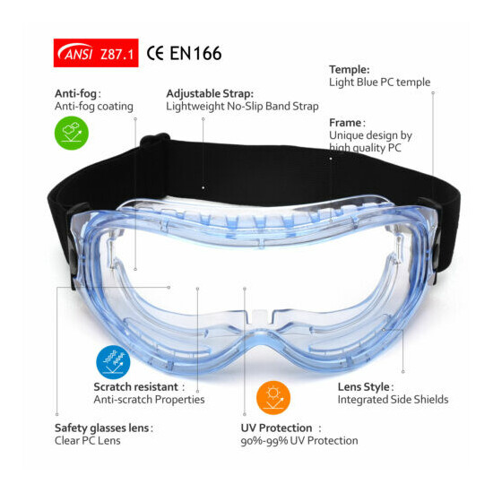 SAFEYEAR Safety Goggles Anti-Fog Glasses Anti-Scratch Seal Eye Protection Bule image {1}
