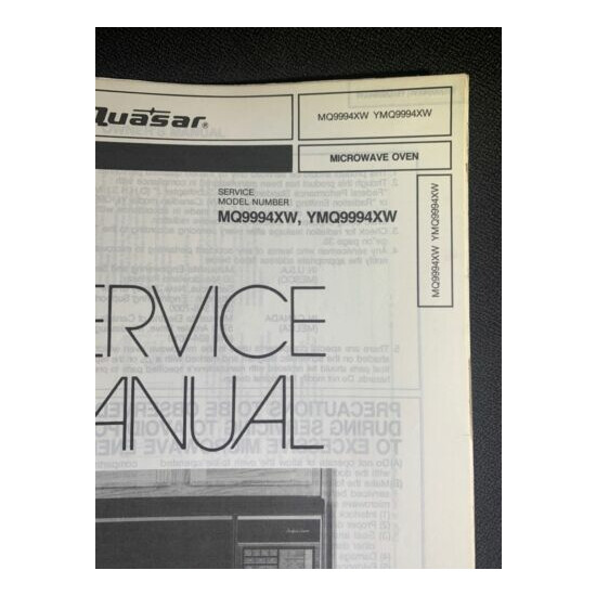 Quasar MQ9994XW YMQ9994XW Microwave Oven Owners Service Manual image {3}
