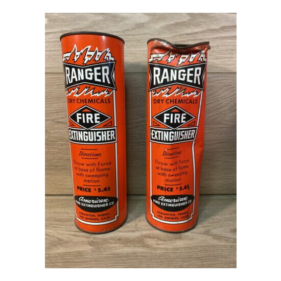 VINTAGE RANGER DRY CHEMICAL FIRE EXTINGUISHER CAN CIRCA 1940'S (2) both are full image {1}