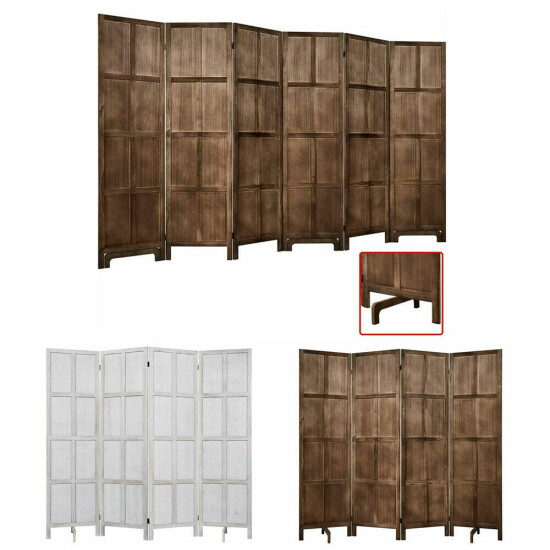 Room Divider with Stand Wood Temporary Wall Folding Privacy Screens Brown/White image {2}